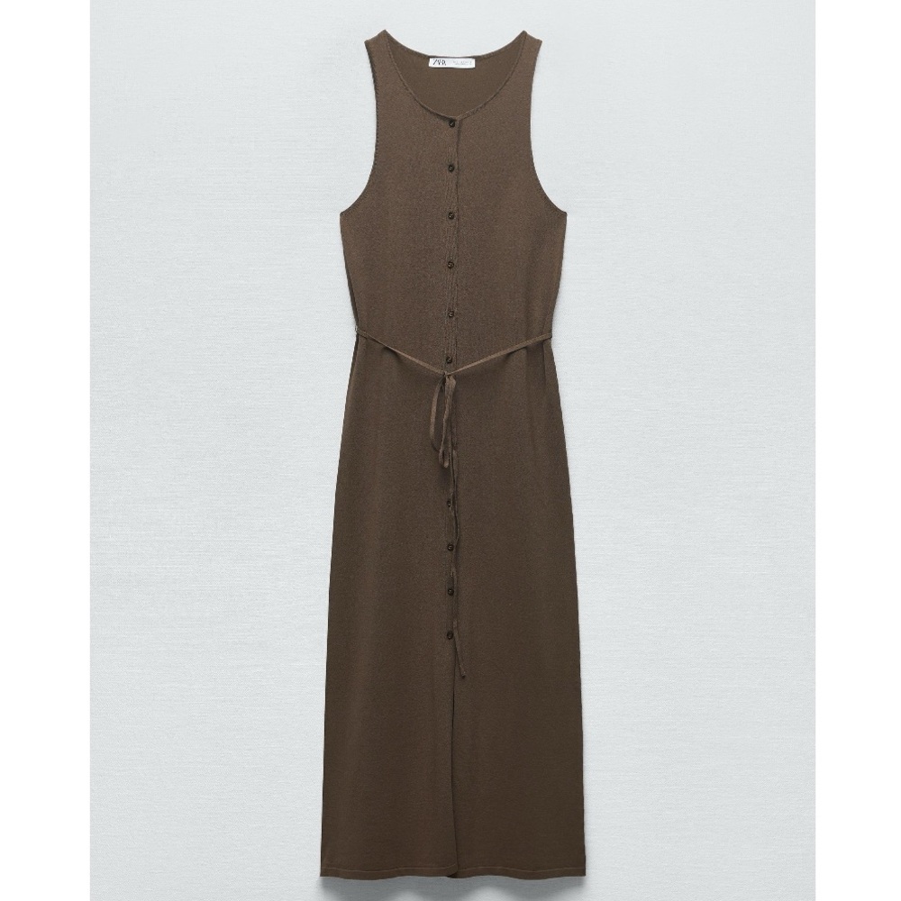 Zara Brown Belted Knit Dress